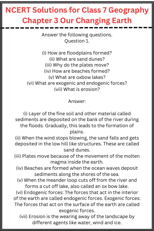 Ncert Solutions For Class 7 Geography Chapter 3 Our Changing Earth